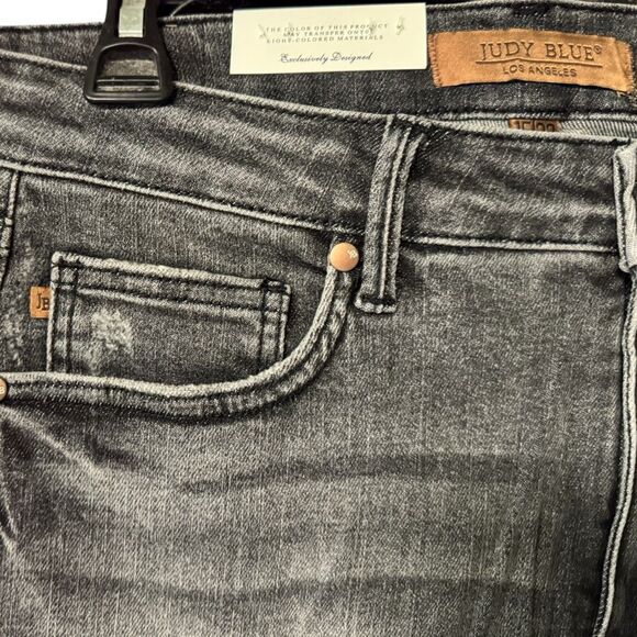 Judy Blue Washed Gray Mid Rise Tummy Control Release Hem Flare Jeans NWT - Picture 14 of 15